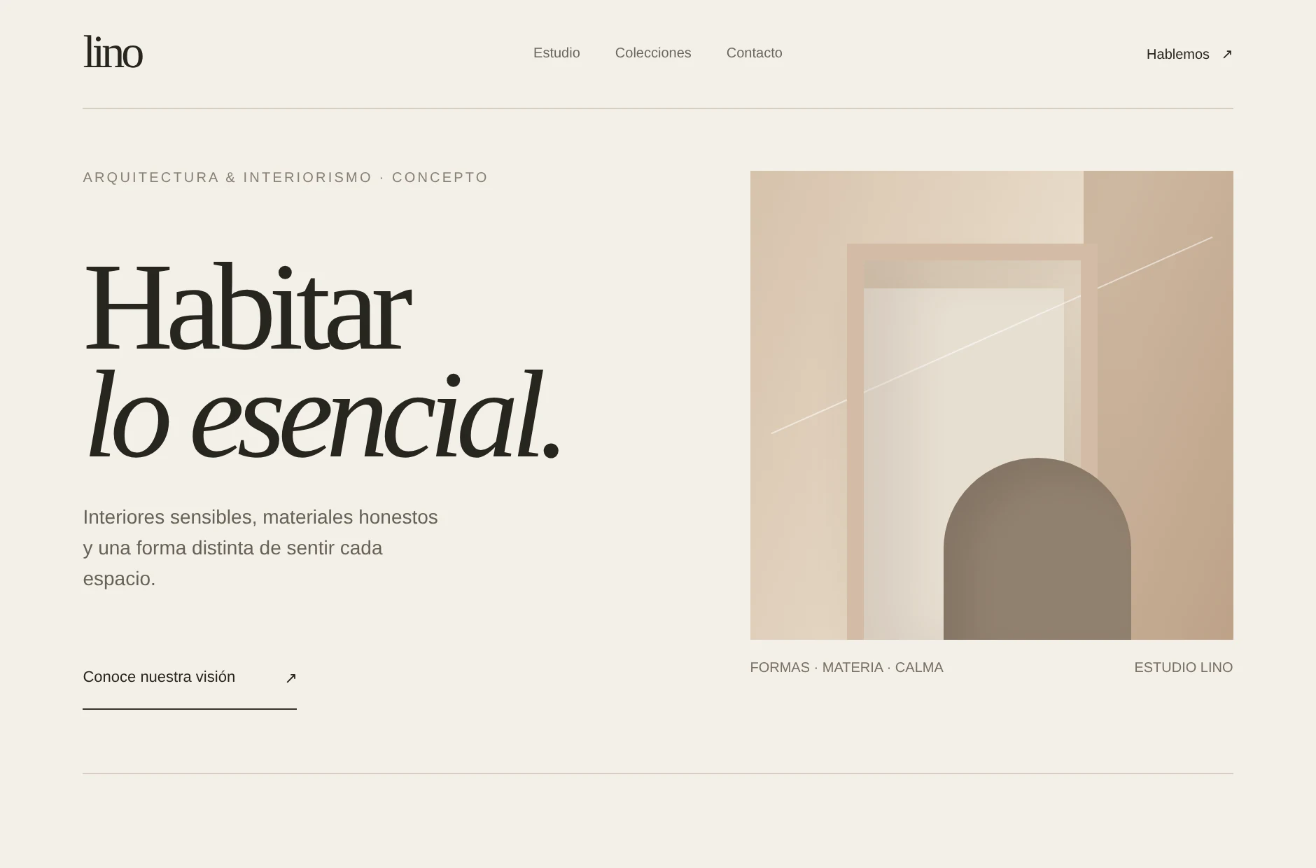 Vista previa del sitio conceptual Estudio Lino, con diseño editorial